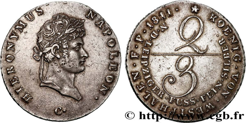 GERMANY - KINGDOM OF WESTPHALIA - JÉRÔME NAPOLÉON
Type : 2/3 Thaler ou gulden 
D...