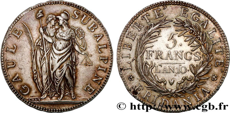 ITALY - SUBALPINE GAUL
Type : 5 Francs an 10 
Date : An 10 (1801-1802) 
Mint nam...