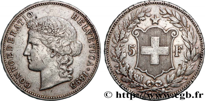 SWITZERLAND - CONFEDERATION OF HELVETIA
Type : 5 Francs Helvetia 
Date : 1895 
M...