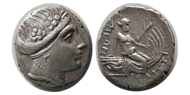 EUBOIA, Histiaia. 3rd-2nd centuries BC. AR Tetrobol (1.56 gm; 12 mm). Wreathed h...