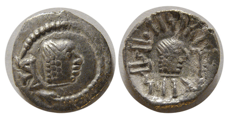 ARABIA, Himyarites. Amdan Bayyin. 50-150 AD. AR quinarius (1.58 gm; 15 mm). Male...