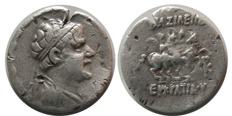 BAKTRIAN KINGS, Eukratides I. 171-145 BC. AR drachm (4.04 gm; 18 mm). Panjhir mi...