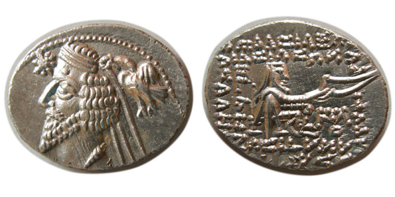 KINGS of PARTHIA. Phraates IV (38/7-2 BC). AR Drachm (3.88 gm; 22mm x 18mm). Mit...