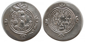 SASANIAN KINGS. Khosrau II. 591-628 AD. Silver Drachm.