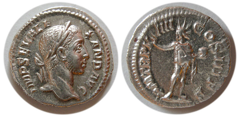 ROMAN EMPIRE. Severus Alexander. 222-235 AD. AR Denarius (3.28 gm; 19 mm). Laure...