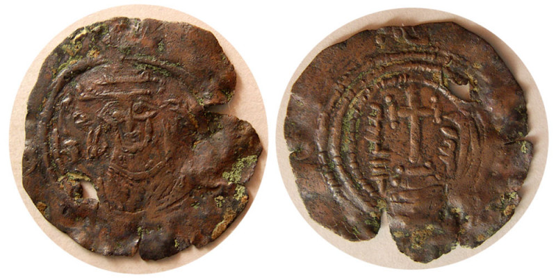 ARAB-SASANIAN. Æ (0.98 gm; 23 mm). “Bish” (Bishapur) mint. Obverse; Sasanian sty...