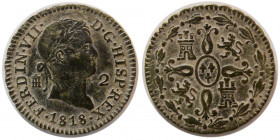 SPAINISH COLONIAL, Ferdinand VII. 1818. 2 Maravedis. Segova mint.