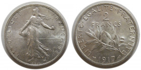 FRANCE, Republic. 1917. Silver 2 Francs