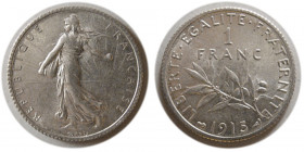 FRANCE, Republic. 1915. Silver 1 Franc