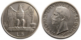 ITALY, Vittorio Emanuele III. 1927. Silver 5 Lire