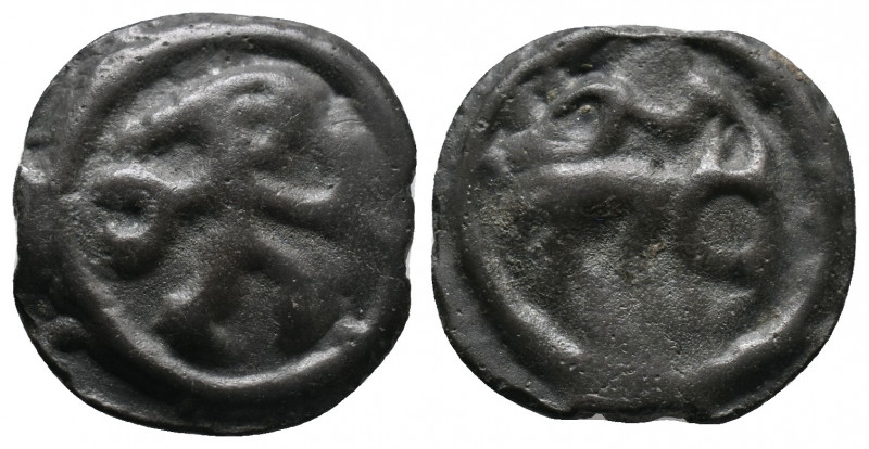 CELTIC, Northeast. Gaul, Remi. Circa 100-50 BC. Potin AE Figure running right, h...
