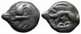 CELTIC, Northeast Gaul, Leuci Potin AE Circa 100-50 BC. Crude head left / Boar standing left; fleur-de-lis below. D&T 227; Depeyrot, NC VII, 144; CCCB...