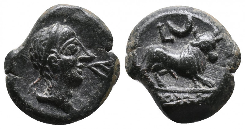 CELTIC, Spain, Castulo Æ Semis 5,16gr. Early 1st century BC. Diademed male head ...