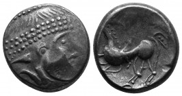 CELTIC, Eastern Europe. Imitations of Philip II of Macedon (2nd-1st centuries BC). AR Tetradrachm. Velemer type. Stylized diademed beardless head of Z...