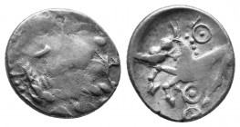 CELTIC, Central Europe. Boii. Drachm (1st century BC). "Tótfalu" type. Laurel wreath pattern. Rev: Horse prancing left; pellet-in-annulet above and be...