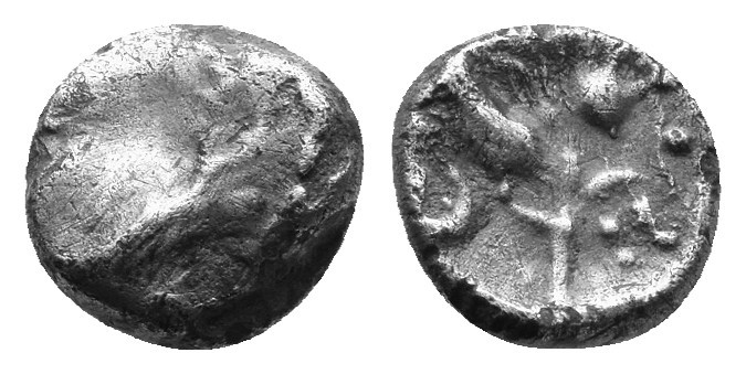 CELTIC, Central Europe, Boii. 1st century BC. AR Obol 'Athena Alkis' type. Irreg...