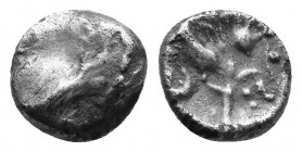 CELTIC, Central Europe, Boii. 1st century BC. AR Obol 'Athena Alkis' type. Irregular bulge. Rev. Stylized Athena Alkis advancing right. Flesche 501. K...