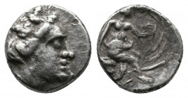 Histiaia , Euboia. c. 168-146 BC AR Tetrobol 2,24gr, c. 168-146 BC. Head of nymph Histiaia / Histiaia seated on galley decorated with wing holding mas...