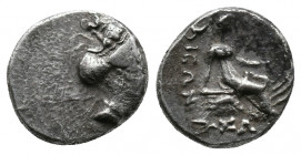 Histiaia , Euboia. c. 168-146 BC AR Tetrobol 2,16gr, c. 168-146 BC. Head of nymph Histiaia / Histiaia seated on galley decorated with wing holding mas...