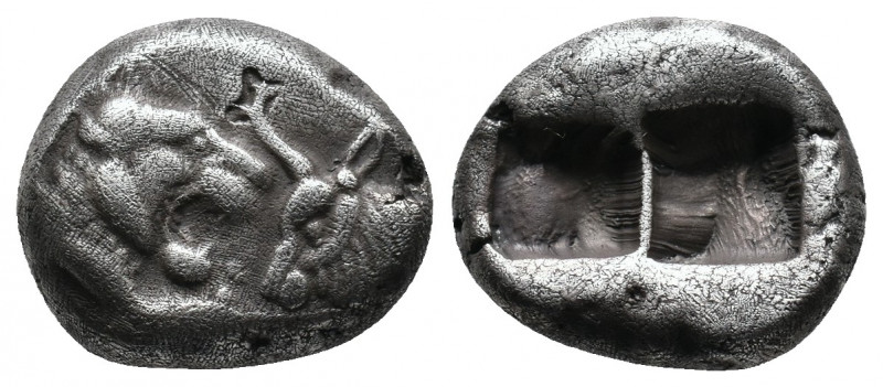 KINGS OF LYDIA. Kroisos (560-546 BC). 1/2 Stater. Sardes. Obv: Confronted forepa...