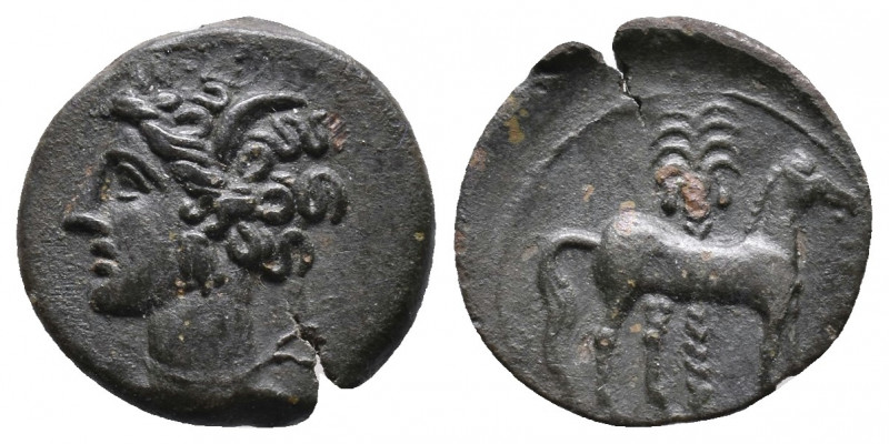 ZEUGITANIA. Carthage. Ae (Circa 400-350 BC). Obv: Head of Tanit left, wearing wr...