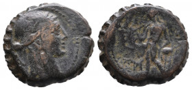 Seleukid Kingdom. Seleukos IV Philopator. 187-175 B.C. serrate Æ 7,07gr. Antioch mint. Laureate head of Apollo right; monogram to left / BAΣIΛEΩΣ ΣEΛE...