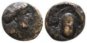 Islands off Attica. Salamis 350-318 BC. Bronze Æ 14mm., 3,48gr. Head of nymph Salamis right, wearing stephane / Shield of Ajax. nearly very fine SNG C...