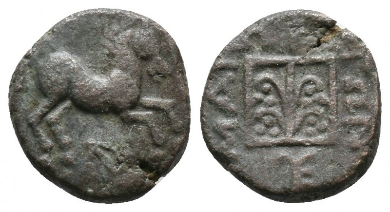 THRACE. Maroneia. Circa 398/7-348/7 BC. AE 2,33gr. Horse prancing to right; belo...