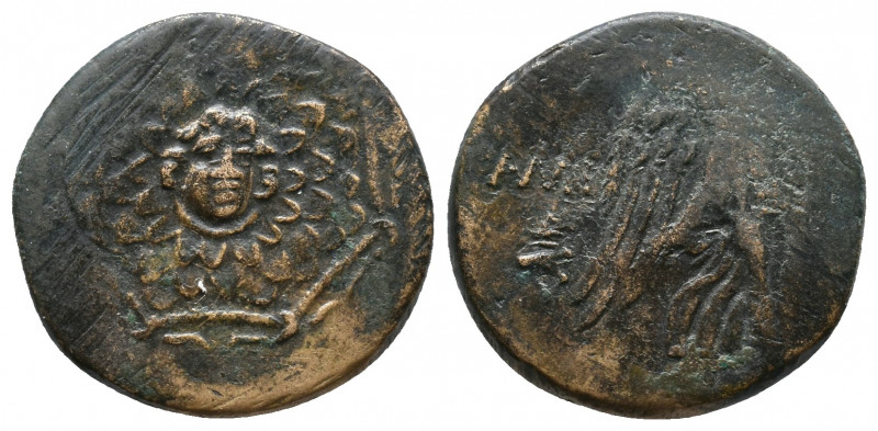 PONTUS, Amisos . Circa 85-65 BC. Æ6,66gr Aegis / AMI-SOU, Nike walking right, ho...