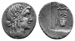 Lycia, Lycian League. AR Hemidrachm 1,19gr Late (1st Century BC-early 1st Century AD) Av.: Laureate head of Apollo right; I behind Rv.: Bow and arrow ...