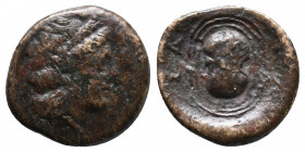 Islands off Attica. Salamis 350-318 BC. Bronze Æ 14mm., 2,78gr. Head of nymph Salamis right, wearing stephane / SA_LA Shield of Ajax. very fine SNG Co...