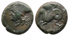 SICILY. Syracuse. Dionysios I, 405-367 BC. Litra (Bronze, 17 mm, 5.73 g, 10 h), circa 390 BC. ΣYPA Head of Athena left, wearing Corinthian helmet. Rev...