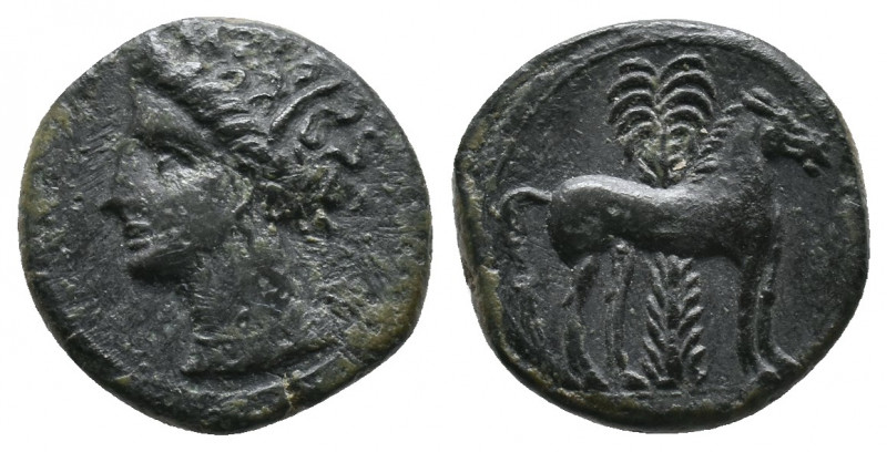 Carthage, Carthage. 400-350 B.C. AE unit 2,83gr Head of Tanit left, wreathed wit...