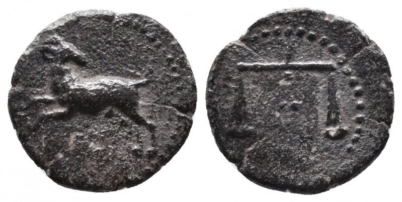 SYRIA, Uncertain. 3rd century AD. AE Hemiassarion 2,08gr Ram leaping left, head ...