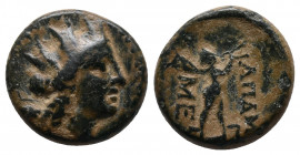 PHRYGIA. Apameia. AE 5,11gr (Circa 88-40 BC). Turreted head of Tyche right. Rev: Marsyas advancing right, playing aulos; menander pattern below. BMC 6...