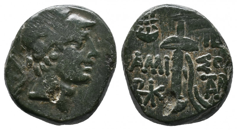 Pontos, Amisos, Times of Mithradates VI Eupator (ca. 85-65 BC) AE 7,42gr Helmete...