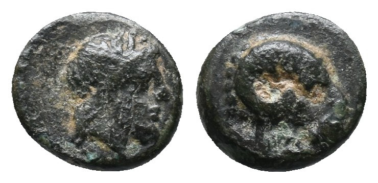 TROAS, Kebren. Circa 350-310 BC. Æ 0,94gr. Ram's head right / Laureate head of A...