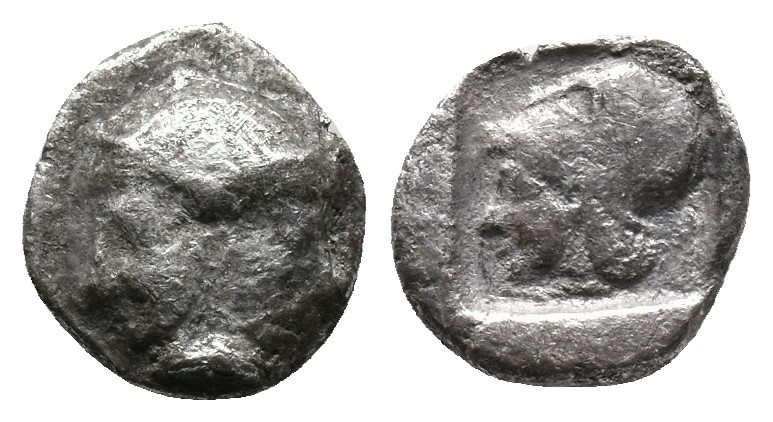 Mysia. Lampsakos circa 500-450 BC. AR Obol 0,99gr Janiform female head / Helmete...