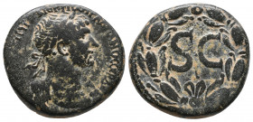 Trajan Æ As 13,08gr. Antioch, Syria. AD 102-114. Laureate head right / SC, I below; all within laurel wreath. McAlee 487. VF