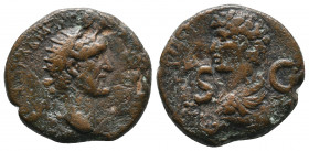 SYRIA, Seleucis and Pieria. Antioch . Antoninus Pius, with Marcus Aurelius as Caesar. AD 138-161. Æ As 10,40gr. Struck circa AD 139. Laureate head of ...
