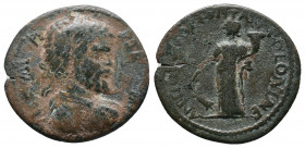 Pisidia. Antioch. Septimius Severus AD 193-211. Bronze Æ 5,11gr [L SEPT SEV...], radiate head right / ANTIOCHOIA [...] COLONIAE, Tyche standing left, ...
