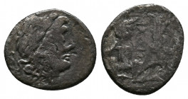 T. Cloulius (Cloelius). 98 B.C. AR quinarius 1,48gr Rome mint. Laureate head of Jupiter right, K· below / T CLOVLI, Victory crowning trophy on top of ...