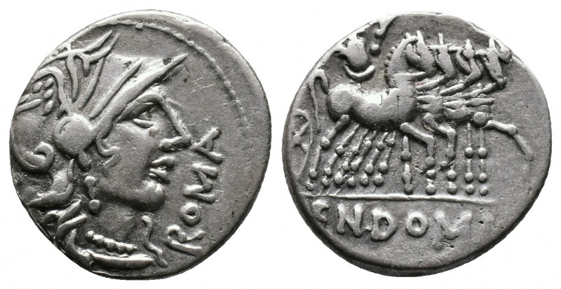 Cn. Domitius Ahenobarbus AR Denarius 3,88gr. Rome, 116-115 BC. Helmeted head of ...