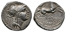 D. Silanus L.f. 91 B.C. AR denarius 3,95gr. Rome. Av.: Helmeted head of Roma right; behind, S Rv.: D · SILANVS · L · F · / ROMA in two lines in exergu...