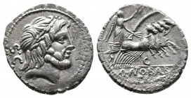 Q. Antonius Balbus AR Serrate Denarius 3,69gr. Rome, 83-82 BC. Laureate head of Jupiter right behind; S•C behind / Victory in quadriga right, holding ...