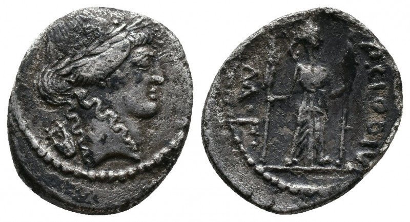 P. Clodius M. f. Turrinus, 42 BC, AR Denarius3,29gr. Laureate head of Apollo rig...