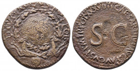 Octavian, as Augustus 27 BC – 14 AD Divus Augustus. Sestertius 36-37 AD, Æ 26.08 g. DIVO AVGVSTO S·P·Q·R Shield within wreath inscribed OB / CIVIS / S...