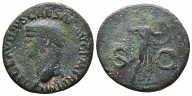 Claudius AD 41-54. Struck AD 50-54. Rome As Æ 30 mm., 11.70gr. TI CLAVDIVS CAESAR AVG P M TR P IMP P P, bare head of Claudius to left / Minerva, helme...