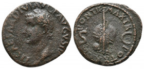 Tiberius (AD 14-37). AE As 9,72gr Rome, AD 34-35. TI CAESAR DIVI AVG F AVGVST IMP VIII, laureate head of Tiberius left / PONTIF MAX TR POT XXXVI, rudd...