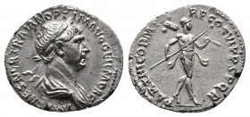 Trajan AD. 98-117. AR Denarius 3,26gr. Rome. Struck 117. Av.: IMP CAES NER TRAIAN OPTIM AVG GER DAC, laureate and draped bust of Trajan right, seen fr...